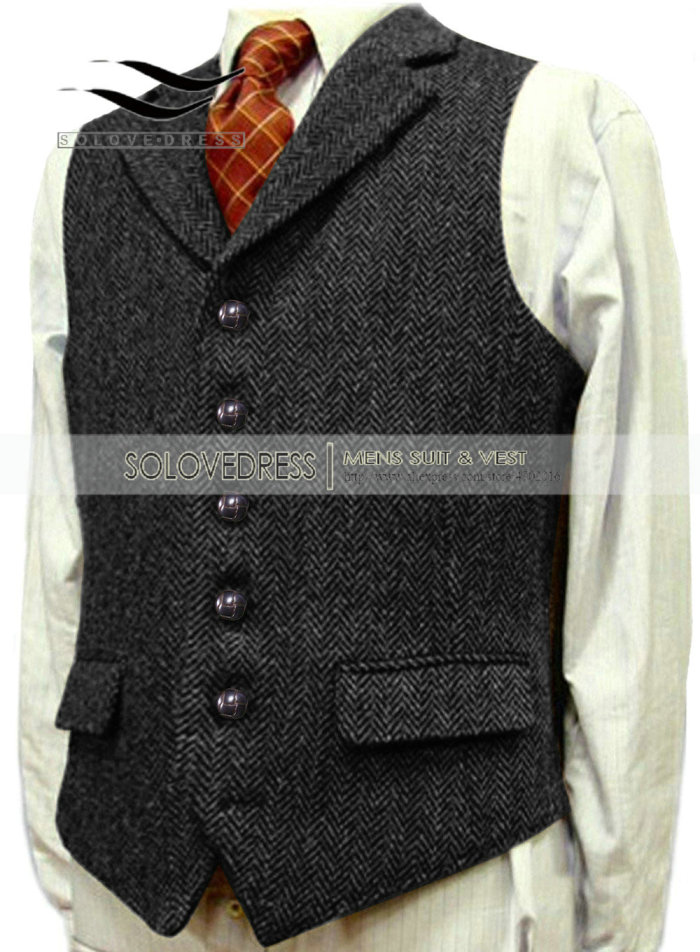 Men's Wool Tweed Slim Fit Casual Gentleman Suit Vest