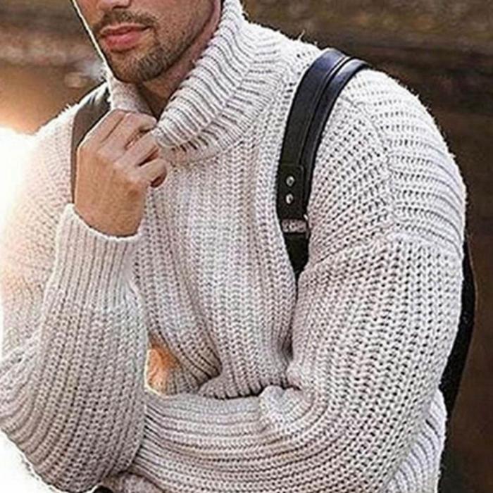 Men's Fashion Solid Color Turtleneck Loose Knit Sweater