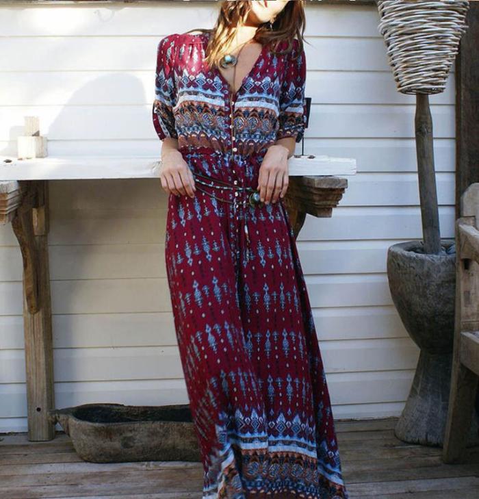 Women's Boho Floral Print Fashion Party Elegant  Maxi Dress