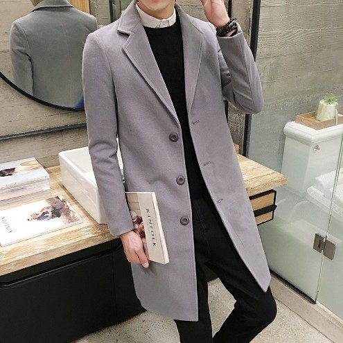 Women's Fashion Solid Color Wool Single-breasted Slim Coat