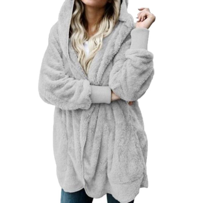 Winter Fashion Solid Color Warm Women Fashion Faux Fur Hooded  Coats