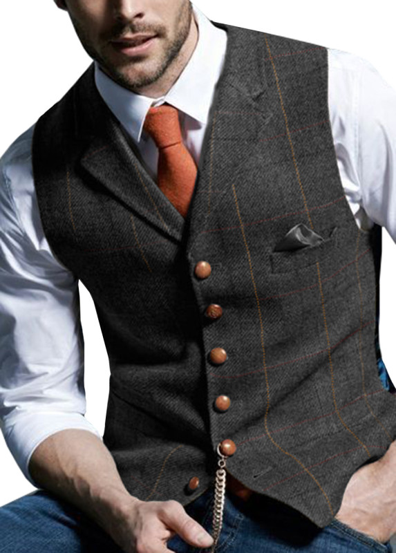 Men's Fashion Tweed Business Wedding Solid Color Vest