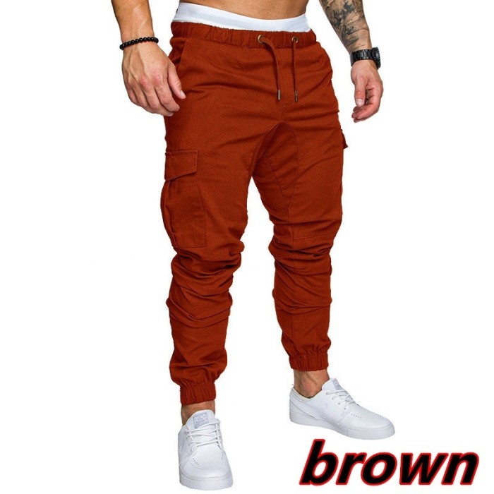 Men's Fashion Jogging Sports Casual Solid Color Pocket Slim Cargo Pants