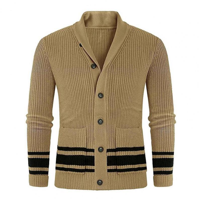 Men's Fashion Coat Lapel Single Breasted Pocket Warm Stretch Sweater Cardigan