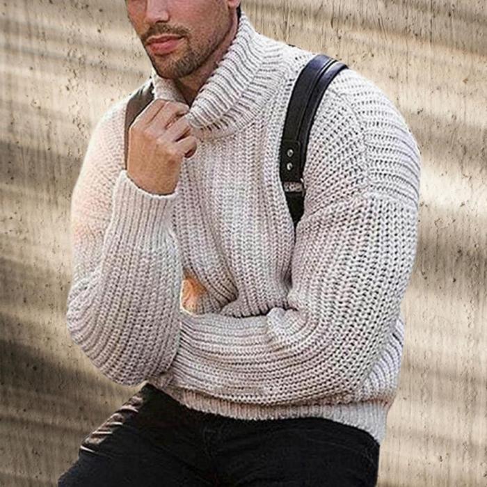 Men's Fashion Solid Color Turtleneck Loose Knit Sweater
