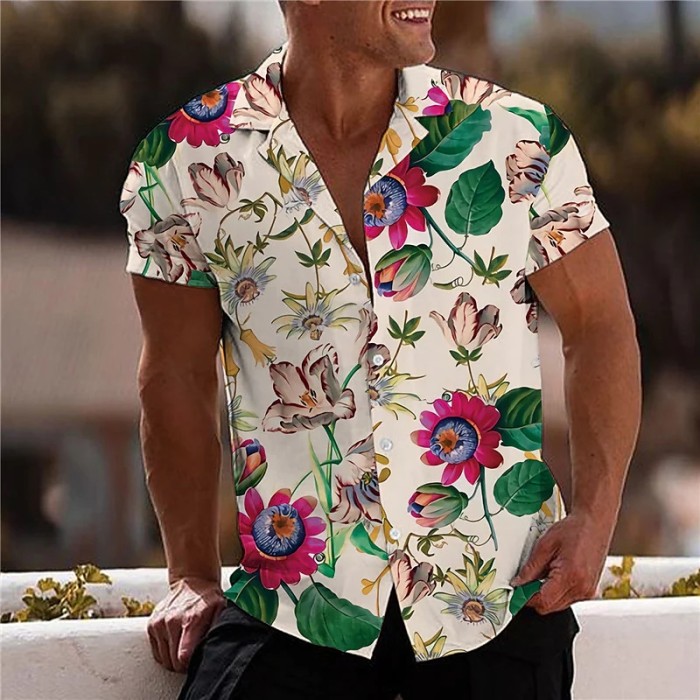 Fashion Casual Floral Loose Printed Men's Blouse & Shirts