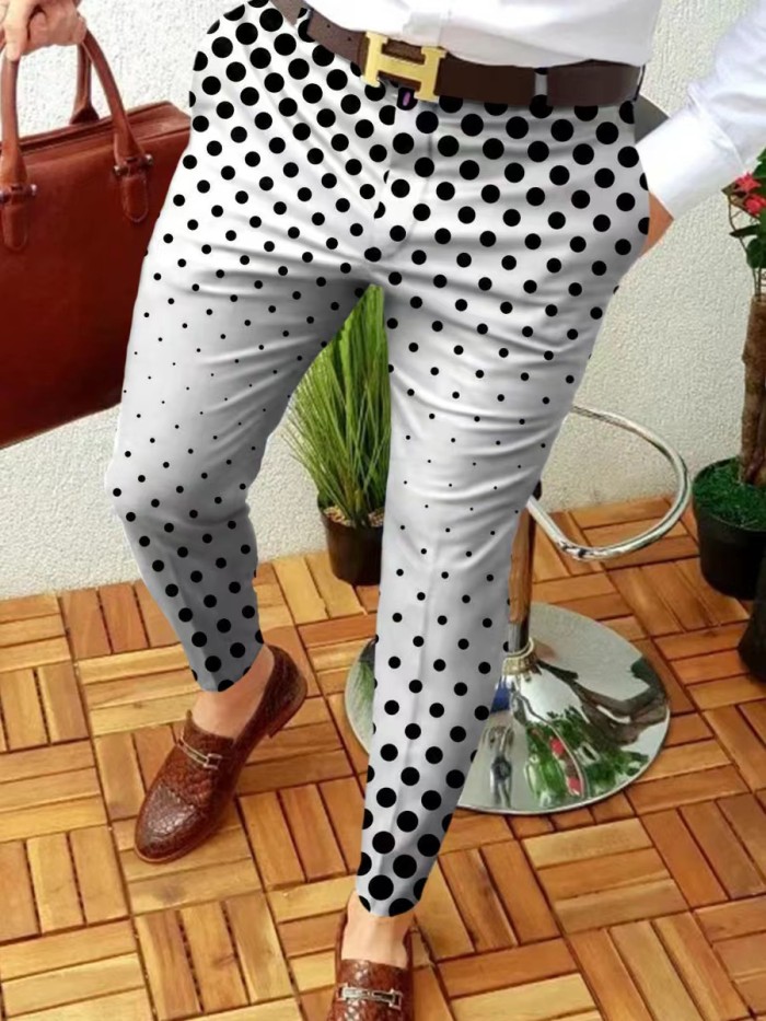Fashion Men's Printed Mid Waist Button Casual Skinny Pencil Pants