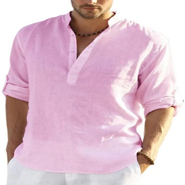 Men's Casual Cotton Linen Loose Top Long Sleeve Vintage Blouse & Shirts