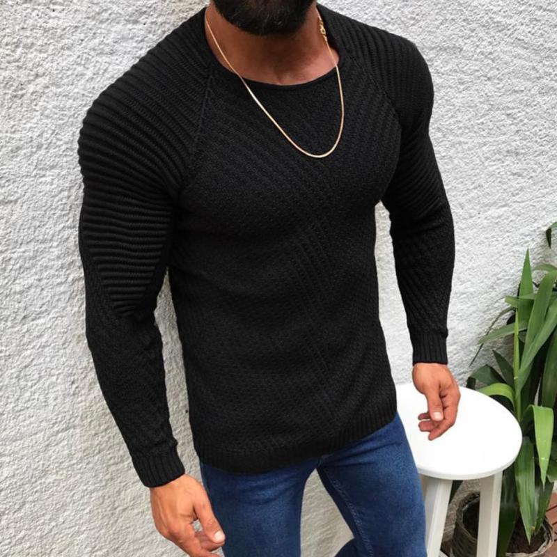 Men's Fashion Solid Color Round Neck Slim Fit Warm Sweater