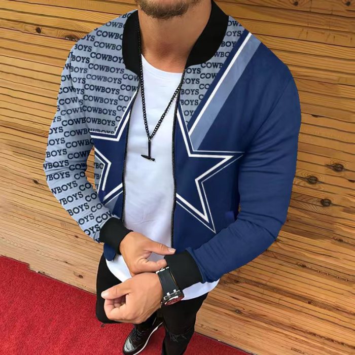 Men's Fashion Slim Letter Print Casual O-Neck Zipper Coats & Jackets