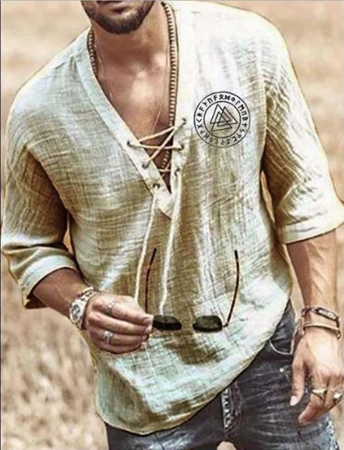 Men's Solid Color Tops Casual Short Sleeve Cotton Linen Loose Blouse & Shirts