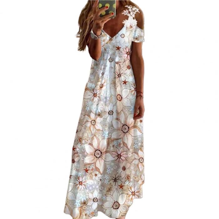 Stylish Floral Print Lace Loose A-Line Slit Maxi Dress