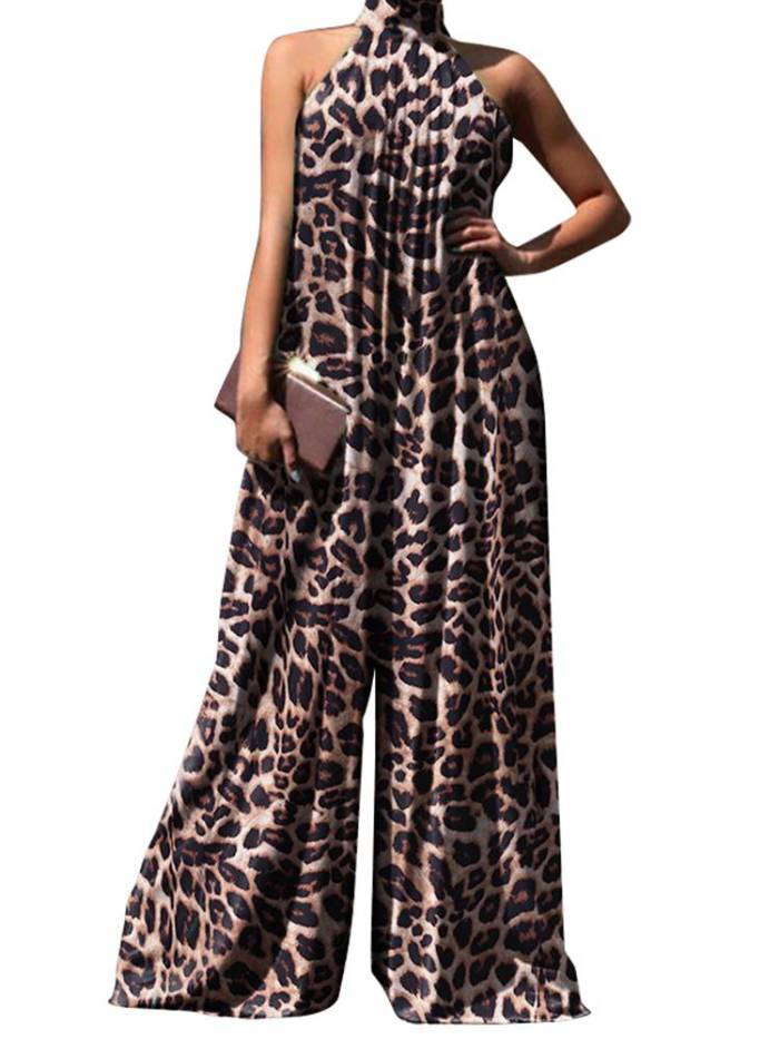 Trendy Leopard Casual Holiday Sexy Party Sleeveless Jumpsuit