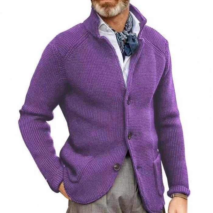 Men's Jacket Thick Solid Color Long Sleeve Stand Collar Single Breasted Sweater Cardigan
