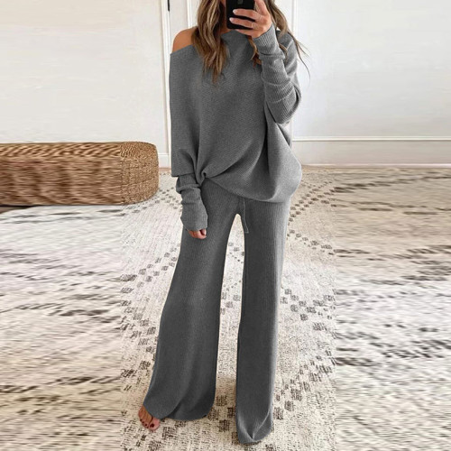 Casual Solid Color Elegant O-Neck Pullover Top Loose Pants  Two-piece Outfits