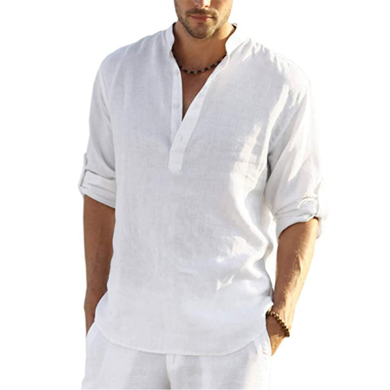 Men's Casual Cotton Linen Loose Top Long Sleeve Vintage Blouse & Shirts