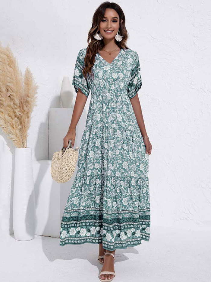 Trendy Bohemian Elegant Floral Print Loose Party Maxi Dress