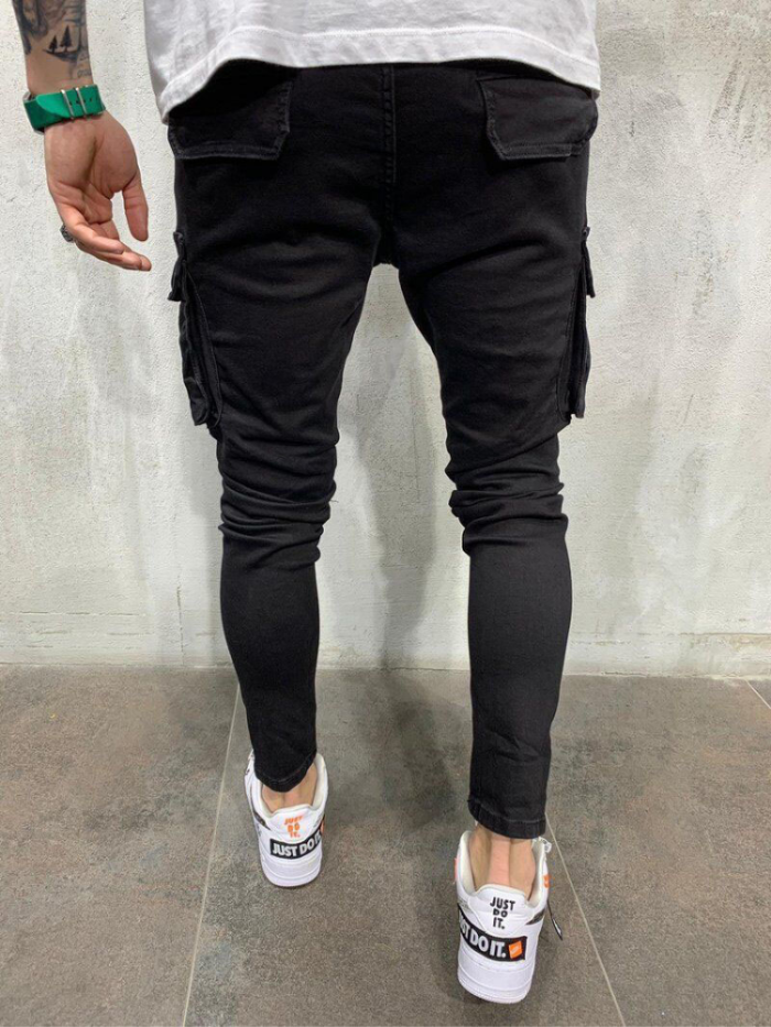 Fashion Men Stretch Casual Street High Street Multi Pocket Slim Fit Jeans