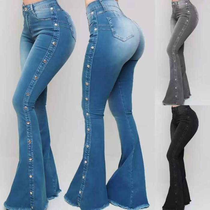 Fashion Women's Skinny Flared Wash Retro Casual Pants High Waist Jeans