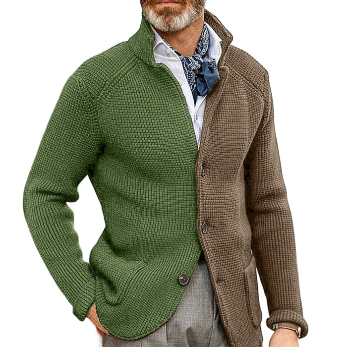 Men's Sweater Jacket Fashion Solid Color Stand Collar Slim Knit Cardigan