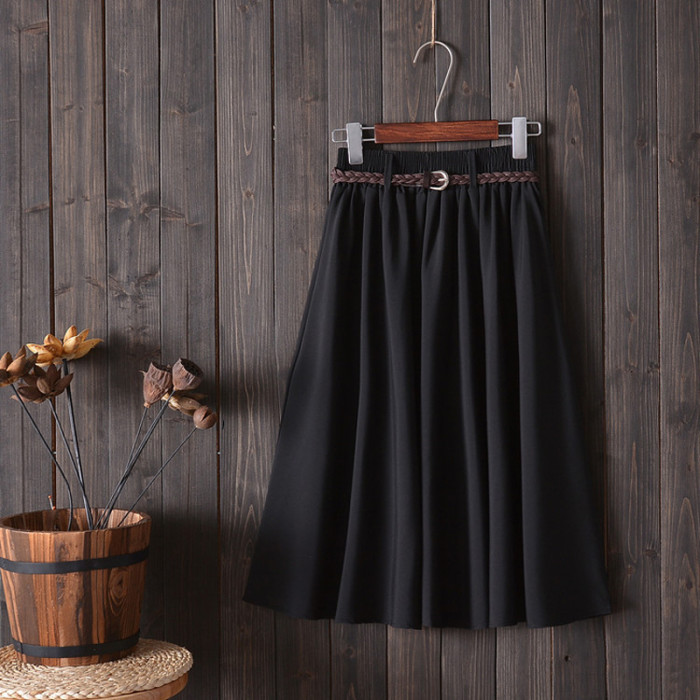 Women's Solid Color Fashion High Waist Pleated A-Line Skirt