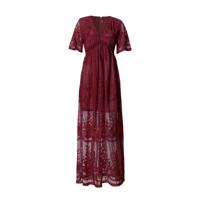 Boho Solid Loose Embroidered Lace Corset Vacation Maxi Dress