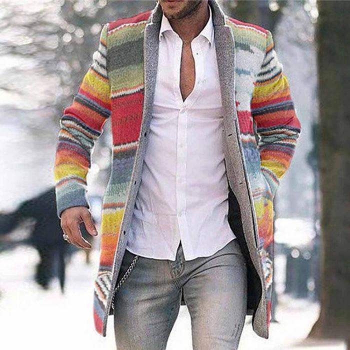 Trendy Men's Rainbow Stripe Loose  Coats & Jackets