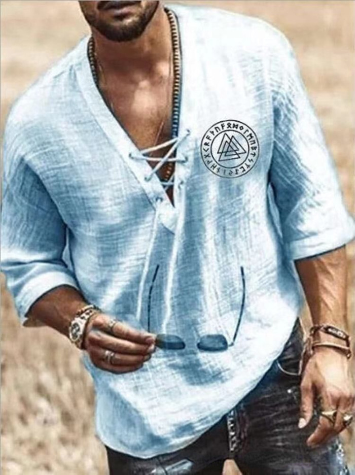 Men's Solid Color Tops Casual Short Sleeve Cotton Linen Loose Blouse & Shirts