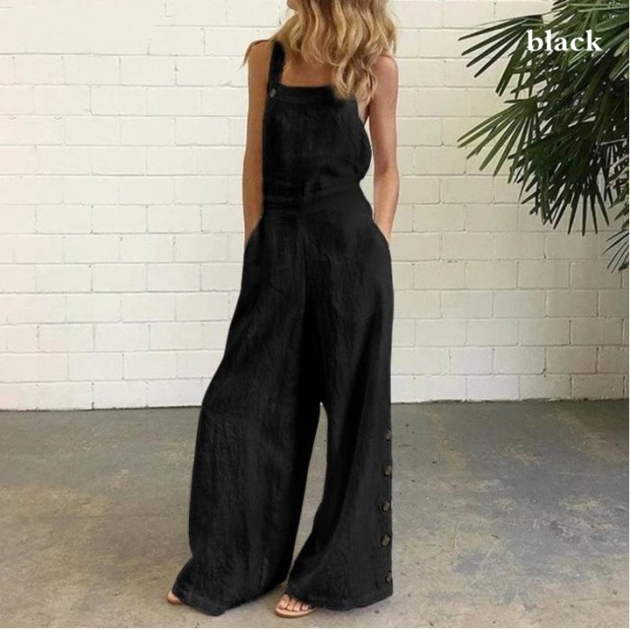 Fashion Women's Sleeveless Solid Color Wide Leg Jumpsuit