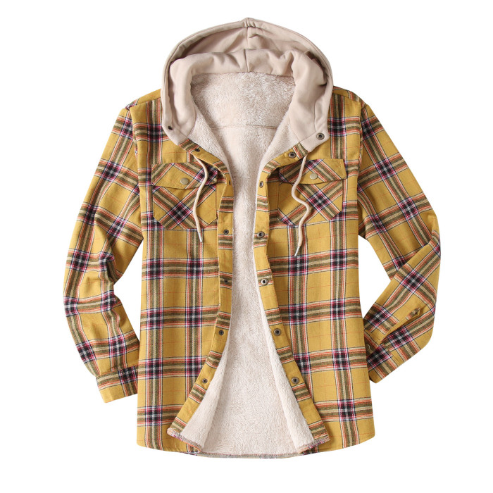 Men's Fashion Plaid Casual Winter Padded Velvet Jacket