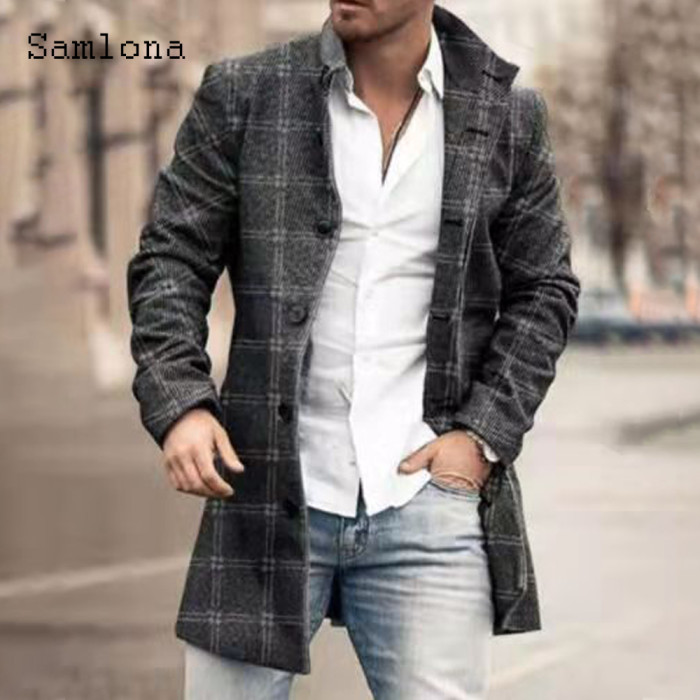 Men's Single Breasted Wool Blend Lapel Vintage Long Coats & Jackets