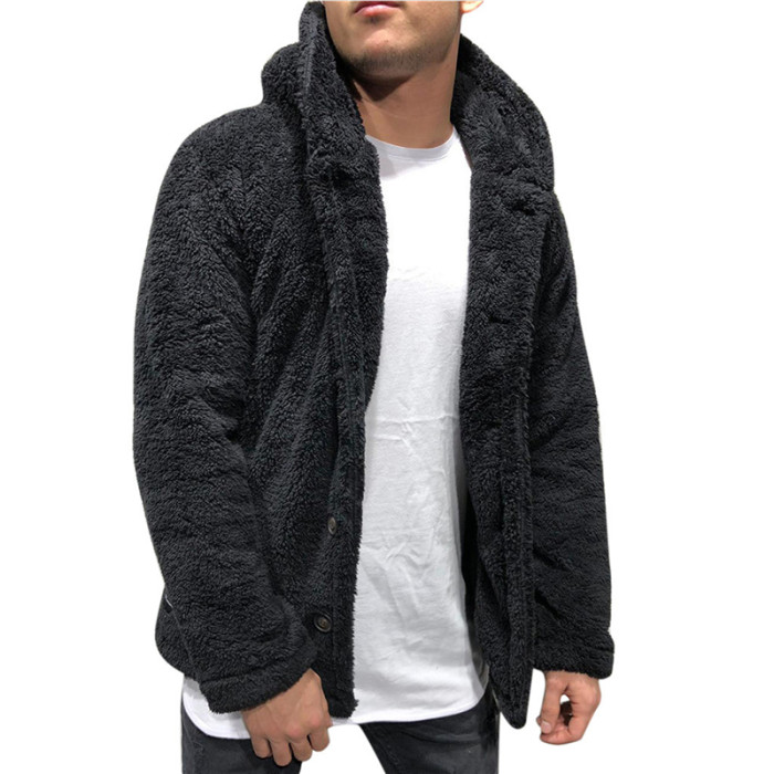 Men's Button Down Warm Faux Fur Casual Loose Reversible Plush Coat Jacket