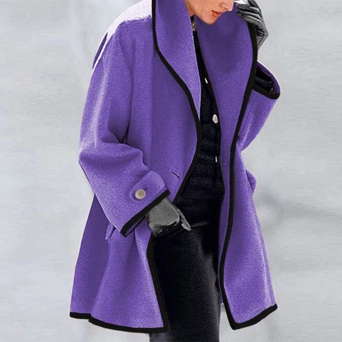 Women's Fashion Solid Color Loose Wool Warm Slim Long Coat