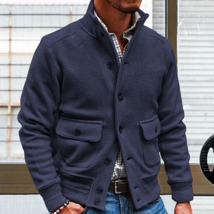 Fashion Men's Button Solid Color Single Breasted Stand Collar  Coats & Jackets