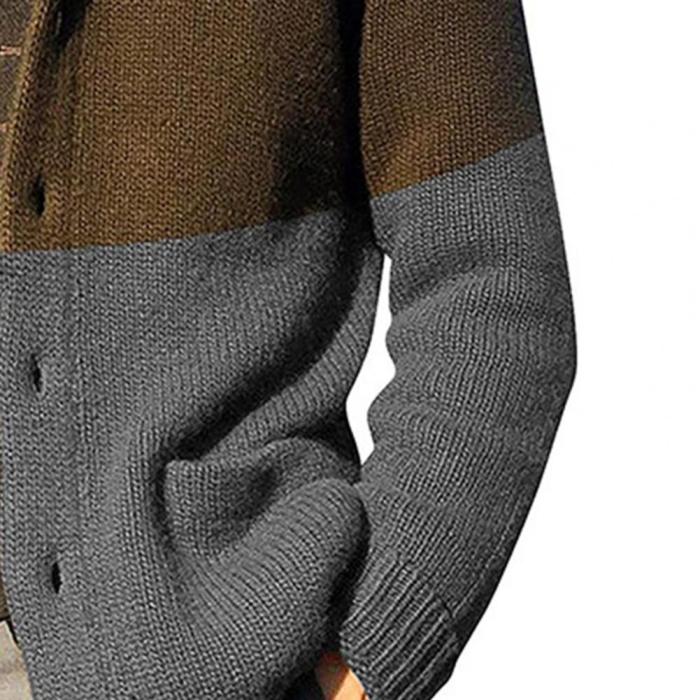 Men's Fashion Sweater Coat Contrasting Color Lapel Button Cardigan Jacket