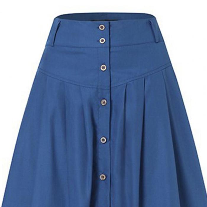 Elegant Solid Color High Waist All-Match Button A-Line Swing Casual  Skirts