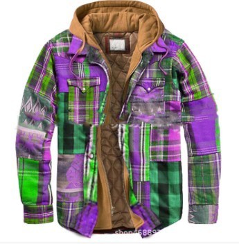 Men's Fashion Harajuku Plaid Hooded Zipper Long Sleeve Casual Coats & Jackets