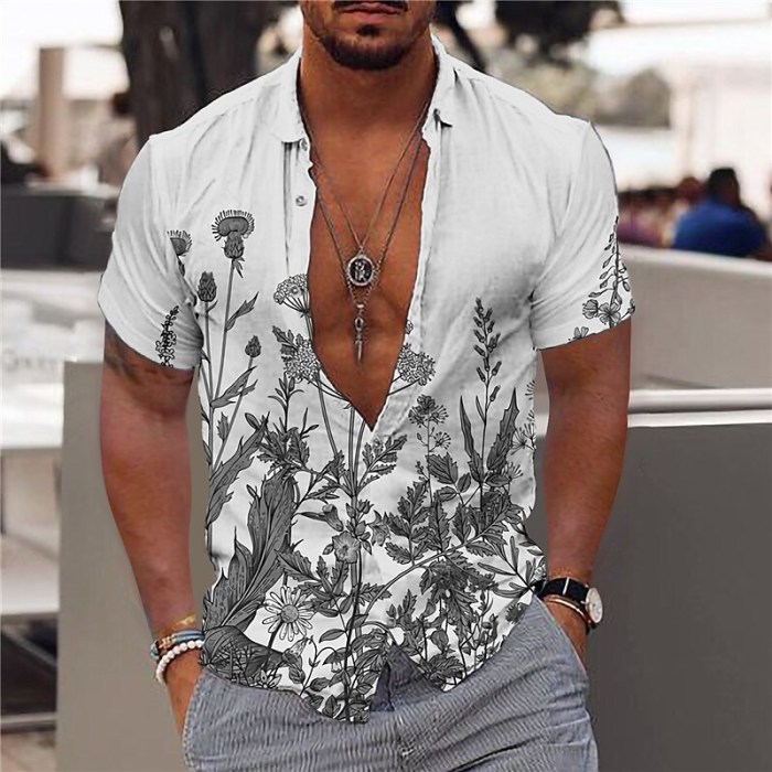 Men's Fashion 3D Printing Beach Vacation Harajuku Oversized Blouse & Shirts