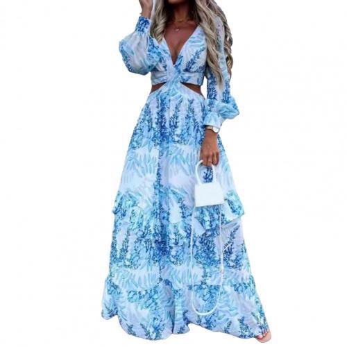 Bohemian Long Sleeve Deep V Neck Floral Maxi Dress