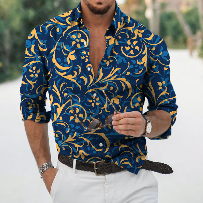 Men's Fashion Print Long Sleeve V Neck Oversized Top Blouse & Shirts