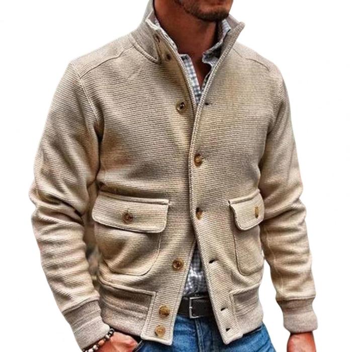 Fashion Men's Button Solid Color Single Breasted Stand Collar  Coats & Jackets