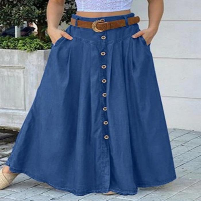 Elegant Solid Color High Waist All-Match Button A-Line Swing Casual  Skirts