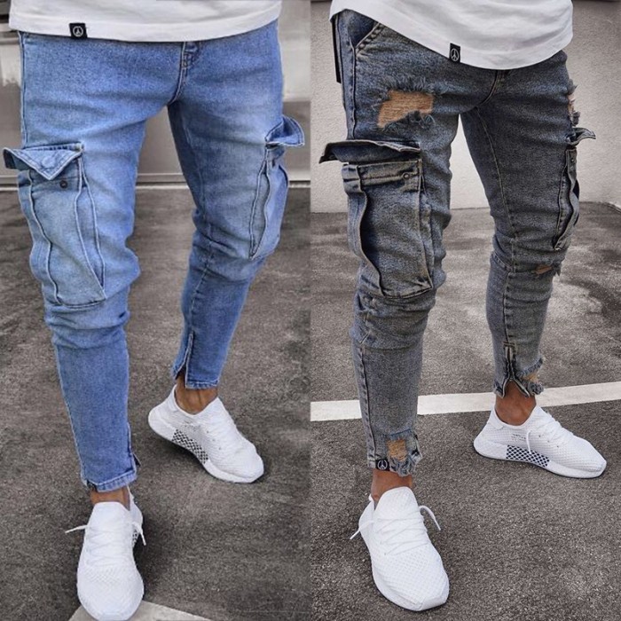 Men's Stylish Casual Frayed Slim Ripped Jeans