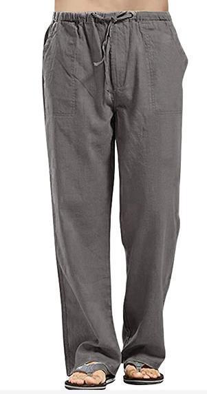 Men's Oversized Linen Casual Pockets Elastic Waist Straight Leg Loose Pants