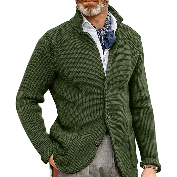 Men's Sweater Jacket Fashion Solid Color Stand Collar Slim Knit Cardigan