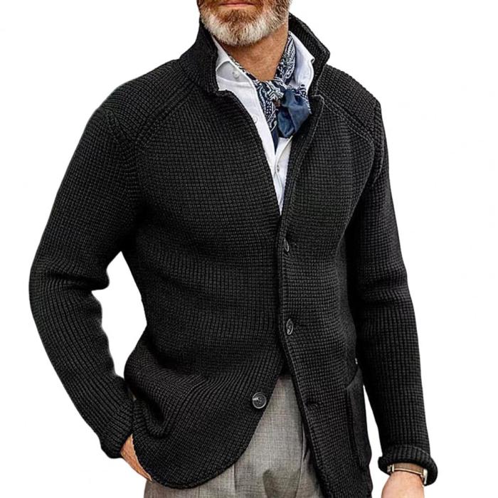 Fashion Men's Coat Single Breasted Stand Collar Solid Color Loose Sweater Cardigan