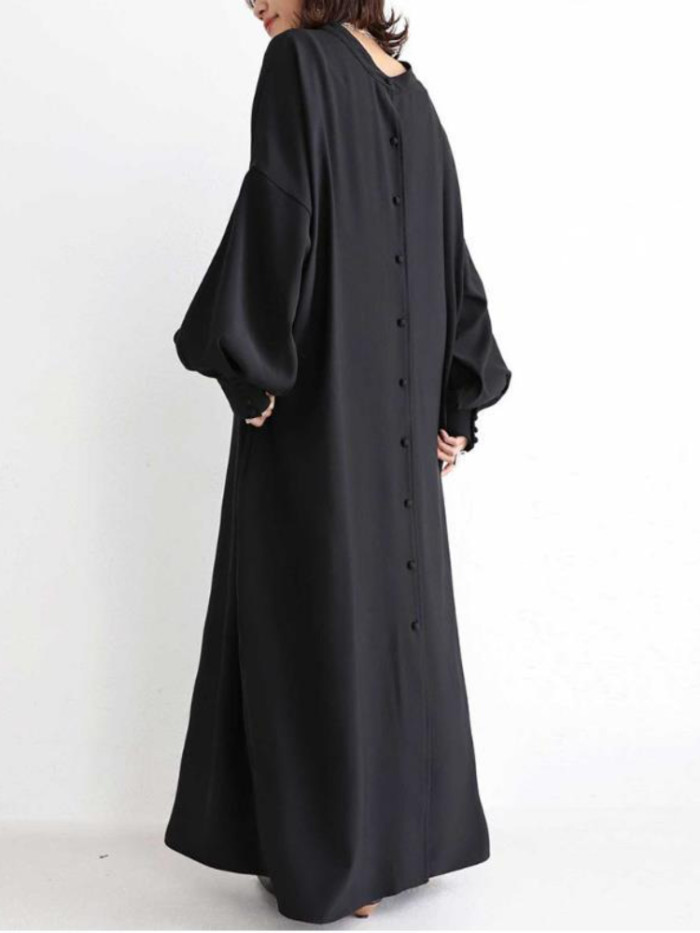 Fashion Solid Color Two Wear Round Neck Loose Casual Long Sleeve  Maxi Dress