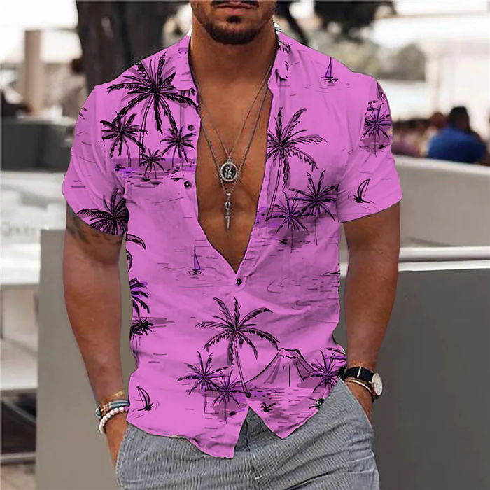 Fashion Men's Printed Beach Short Sleeve Top  Blouse & Shirts