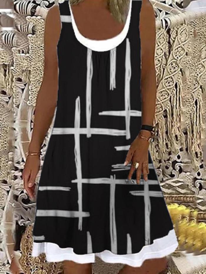 Women's Loose Retro Ruffle Striped Print Bohemian Casual Beach Dress