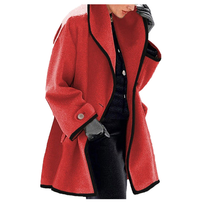 Women's Fashion Solid Color Loose Wool Warm Slim Long Coat